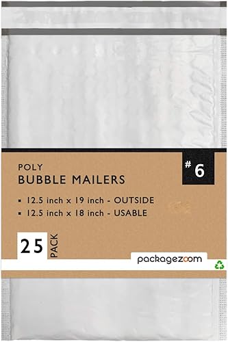 PackageZoom 25 sobres de burbujas de polietileno de 12.5 x 19 pulgadas, sobres acolchados #6, sobres de envío de 2.5 mil