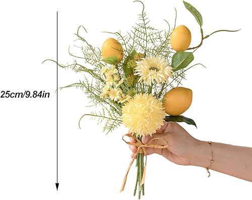 Miniatura 4 de Ramas de limón amarillo con hojas verdes 9.8 in9.8 pulgadas, ramo de flores de seda para primavera y verano, selecciones florales artificiales para
