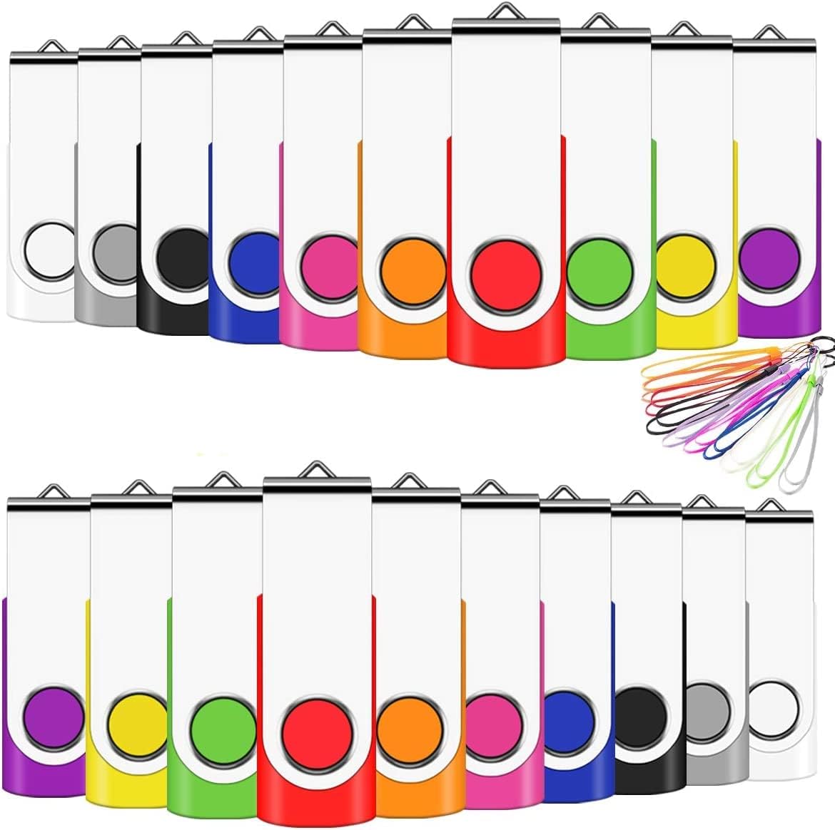 – USB Memory Stick 32GB Bulk 20Pack USB Sticks 32G USB2.0 Flash Drive Swivel Design Pen Drive (Mixed Color With Lanyard)