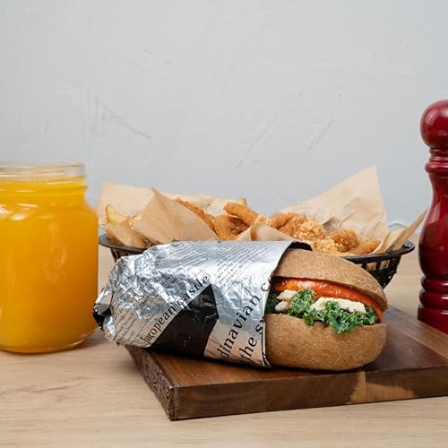 Miniatura 13 de Restaurantware Foil Lux - Envolturas para sándwich de 12 x 12 pulgadas, 500 revestimientos aislados para cestas de alimentos, papel de periódico