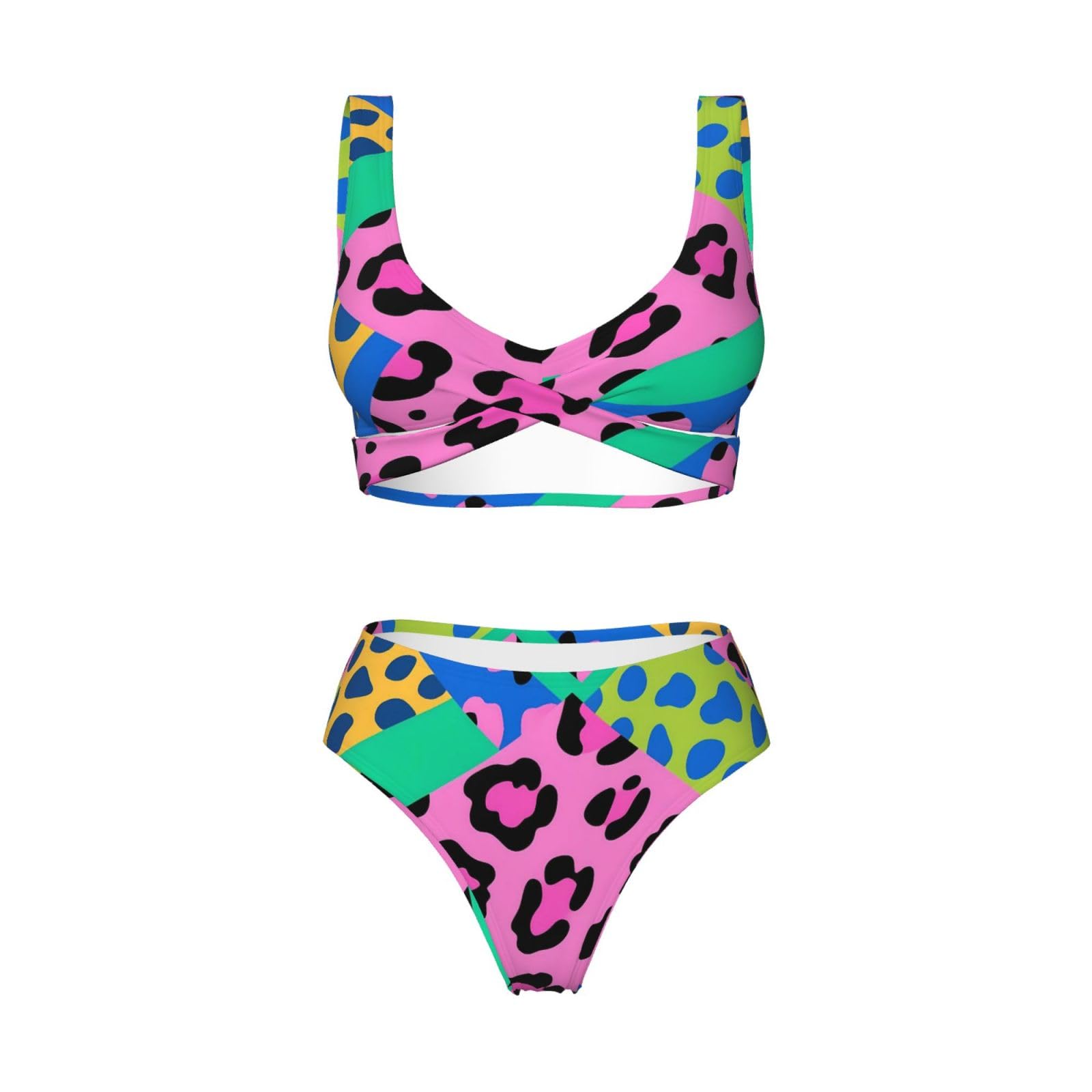 Damskie zestawy bikini z wysokim stanem 2-częściowy strój kąpielowy Twist Front kostium kąpielowy S-2XL