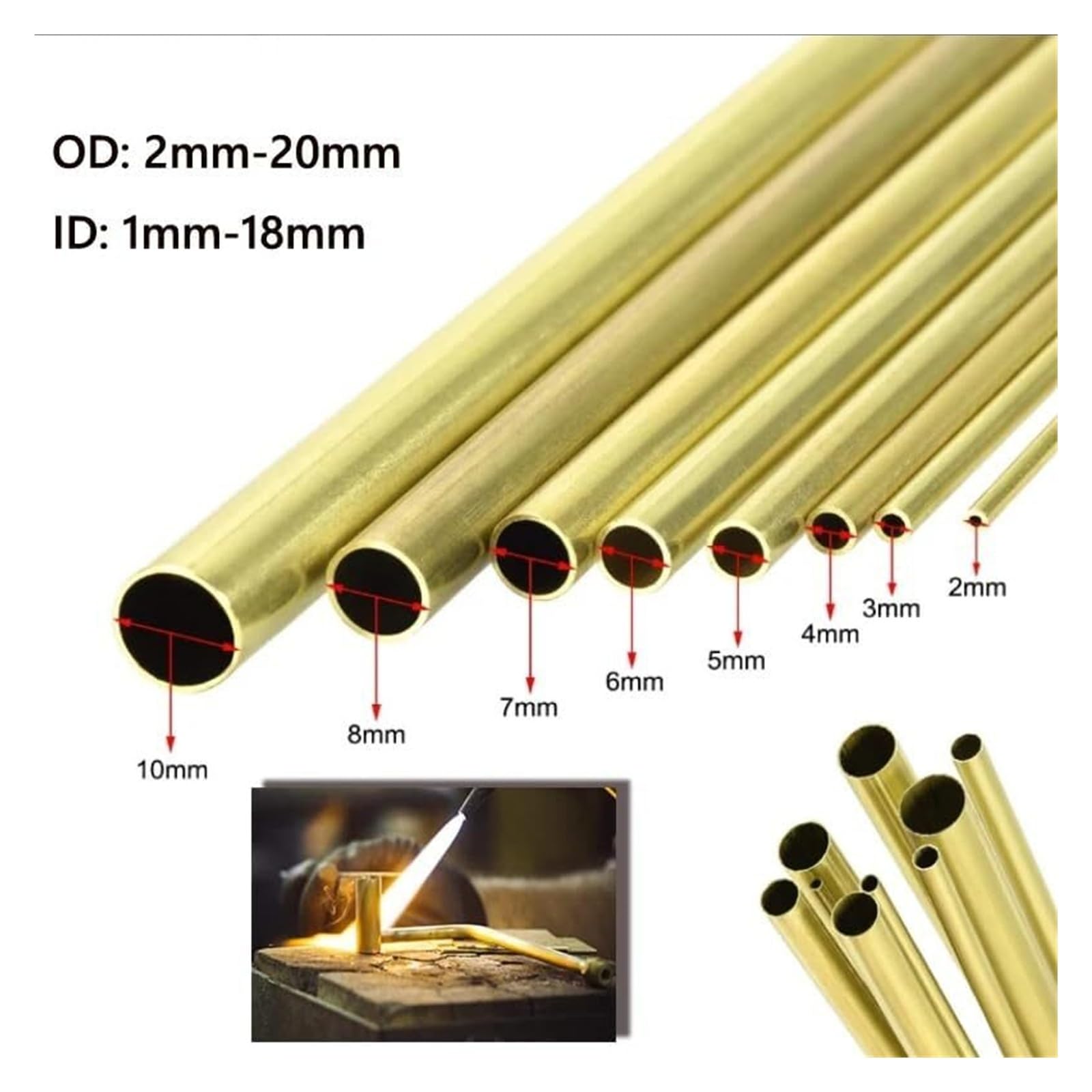 Tubo in ottone tondo Diametro 25 mm 22 mm 12 mm 10 mm 8 mm 6 mm Lunghezza 500 mm Tubo tondo in ottone(OD 15 x ID 14mm)