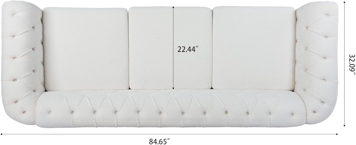 ERYE 84.5-Inch Classic 3 Seat Chesterfield Sofa Couches for Living Room Bedroom, 3 Seaters Button Tufted Teddy Fabric Upholstered Chesterfield Sofa Couch,Acrylic Legs | Button Tufted, Easy to Assemble, Nailhead, Removable Cushion