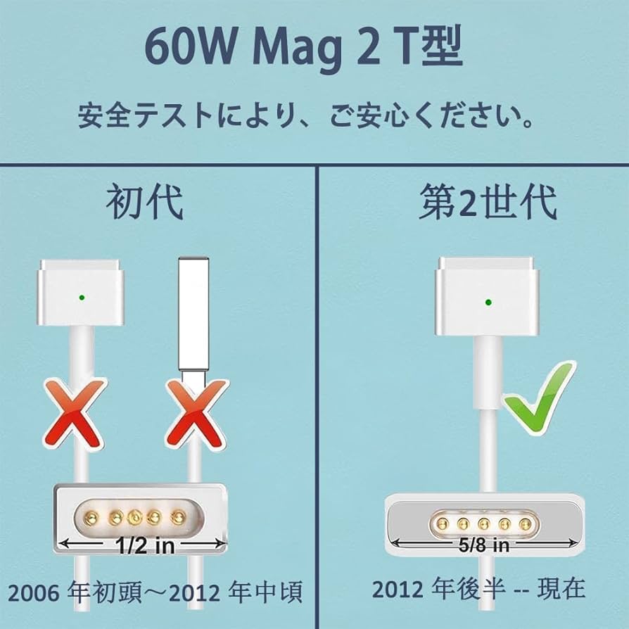 Amazon.co.jp: Mac用充電器 電源アダプタ【PSE認証】60W T型