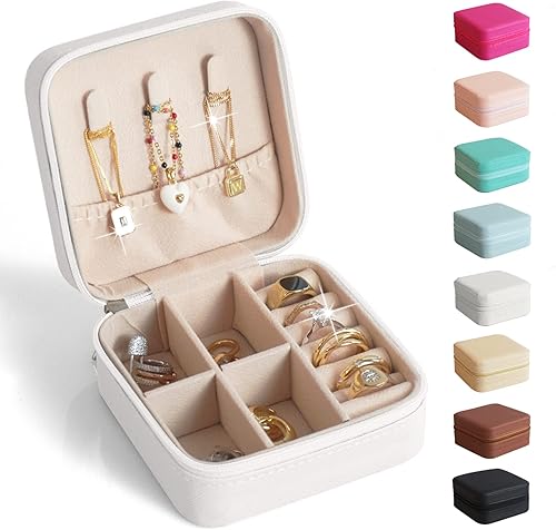 BeBeGee Joyero de viaje, mini organizador de viaje portátil, pequeñas cajas de joyería para mujeres, regalos de dama de honor y accesorios
