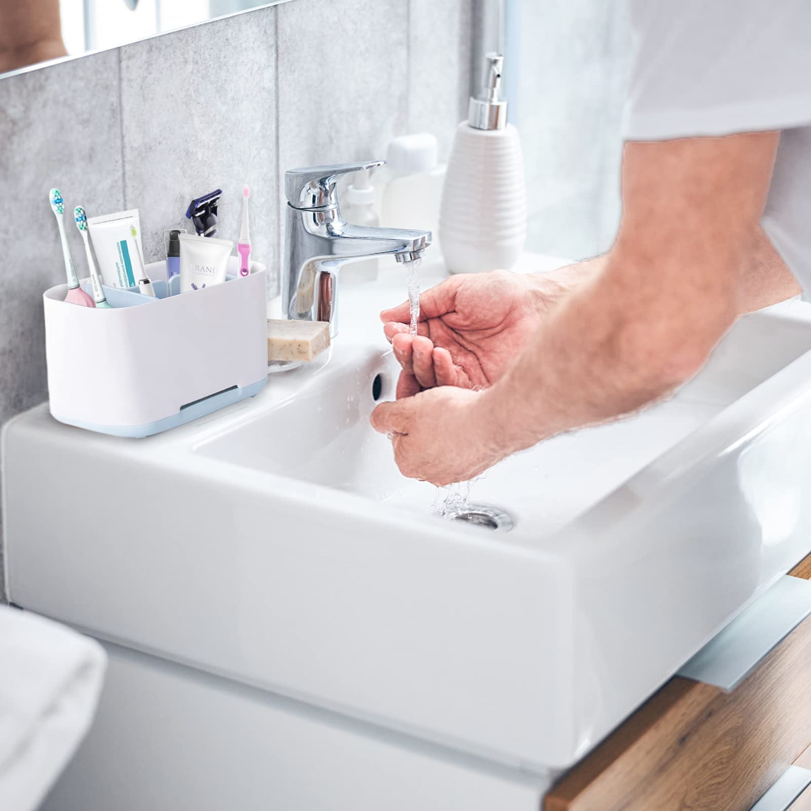 Portaspazzolino Da Bagno Multifunzione - Base Antiscivolo Con 3 Scomparti | Per Spazzolini Elettrici