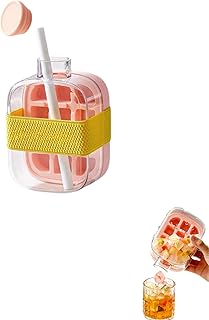 製氷器|アイストレー|氷モールド|氷のかたまり|氷作る容器 氷を1秒で取り出す|四角氷|2 in 1製氷皿&水筒 直飲み|家庭用|適用対象 ウイスキーカクテル お茶 コーヒー (500ml,ピンク)