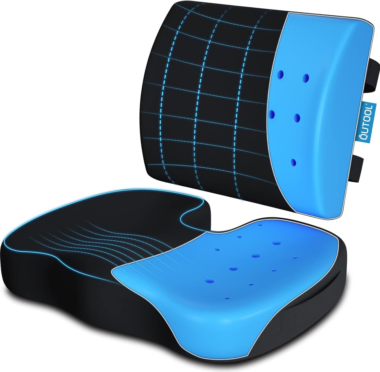 Memory Foam Seat Cushion & Lumbar Support Pillow for Office Chair Car Wheelchair Orthopedic Chair Pad and Back Cushion with Adjustable Straps for Lower Back, Tailbone, Sciatica, Hip Pain Relief