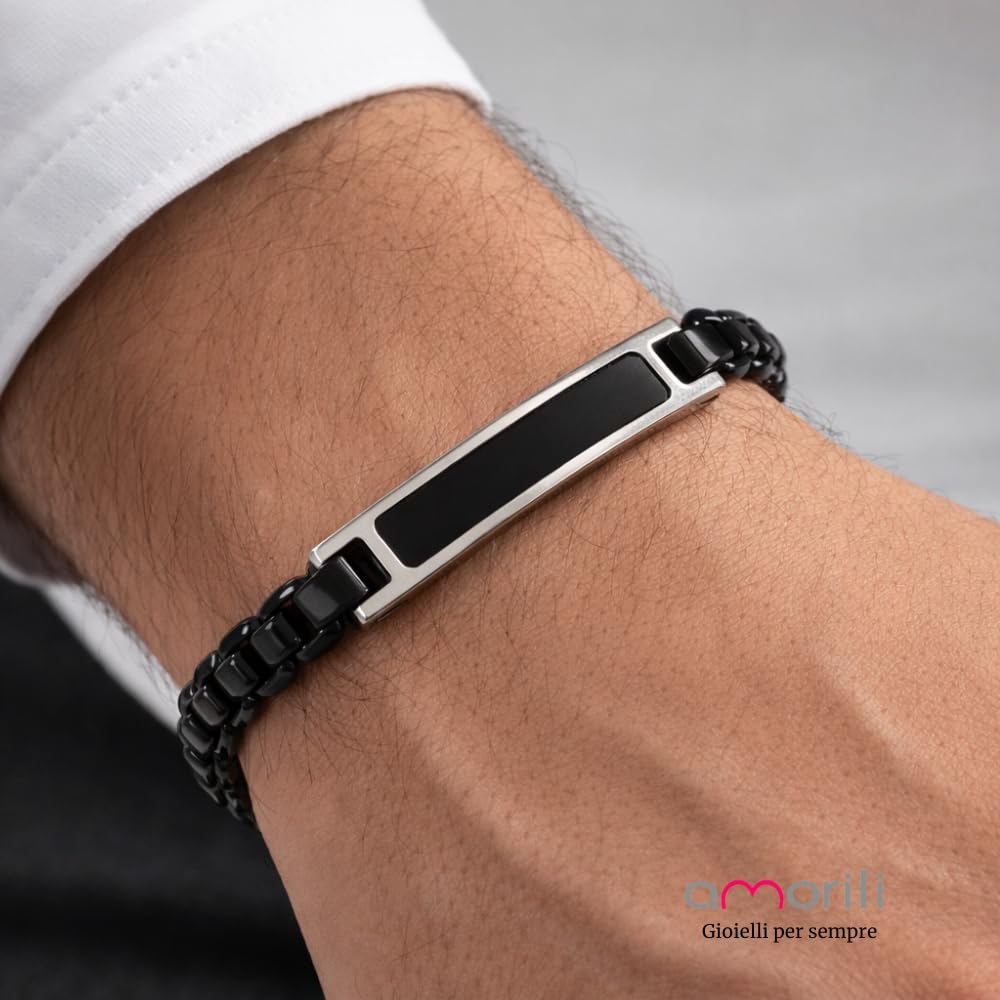 Bracciale Uomo Personalizzabile con Incisione in Acciaio Inox Classico e Nero – Gioiello Maschile Personalizzato con Frasi e Date – Idea Regalo Uomo bcc3174