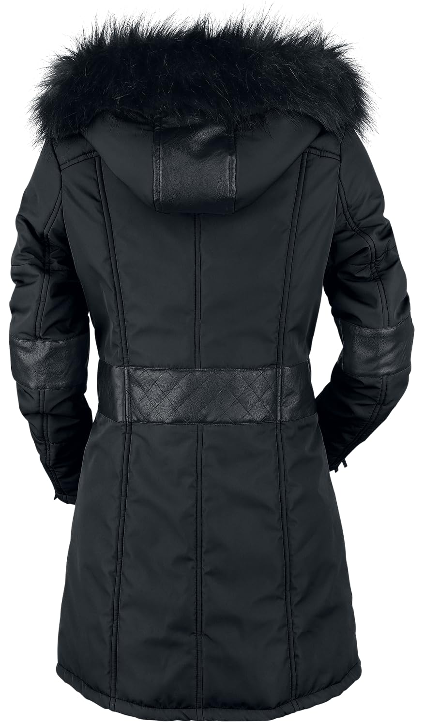 Rock Rebel by EMP Mujer Chaqueta larga de invierno negra con detalles de polipiel