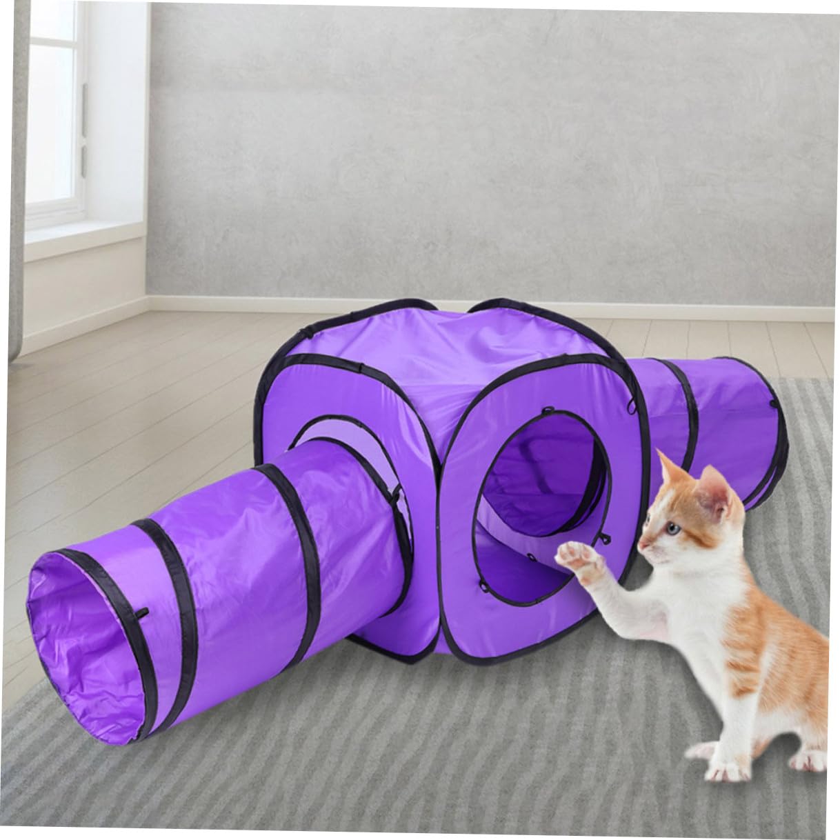 Alasum 3 Stück Katzentunnel Spielzeug aus Robustem Polyester und Stahl Draht mit Reißfestem Rahmen Violett Faltbar für Interaktives Kätzchen Spiel und Beschäftigung