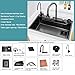 Kitchen Sink 304 Stainless Steel Nano Raindance Waterfall Sink Home Sink Vegetable Basin Single Sink Workstation Kitchen Sink with Pull-Out Faucet, Pressurized Cup Washer,80x45CM