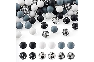Pandahall 78Pcs Black White 15mm Silicone Beads Mix Round Dot Silicone Beads...