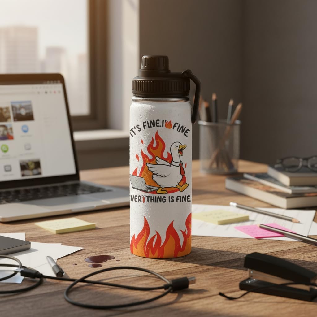 It's Fine I'm Fine Goose Water Bottle Goose Gifts For Gooses Lovers Women Men Funny Animal Duck Coffee Travel Mug with Handle Insulated for Hot and Cold Drink Ice 18oz Tumbler image 2