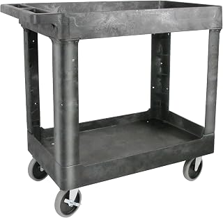 AQNIEGEP 2 Shelf Utility Cart Heavy Duty Rolling Cart with Brake Wheels Storage Service Cart w/Deep Shelves for Warehouse Workshop Cleaning Office Restaurant Commercial Moving 550lbs Capacity Black