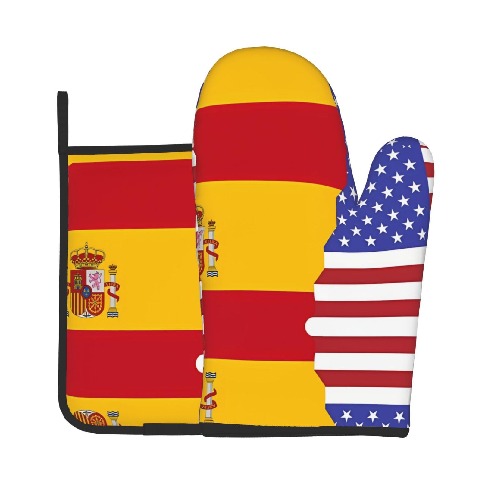 Oven Mitts and Potholders Set of 2 for Kitchen Baking Cooking GrayAmerican Spain Flag Thick and Durable