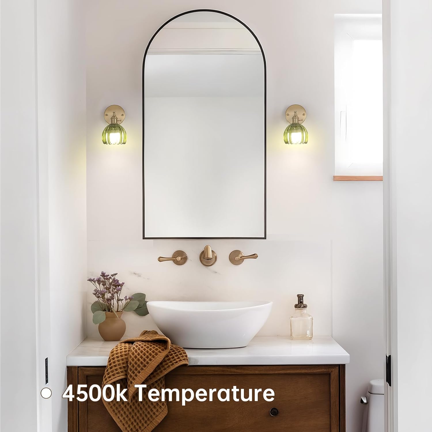 Vintage Battery Operated Wall Sconce with Cute Green Tulip Glass Lampshade Wireless Rechargeable Battery Powered Wall Light with Remote Control for Bedside Bedroom Doorway, Set of 2