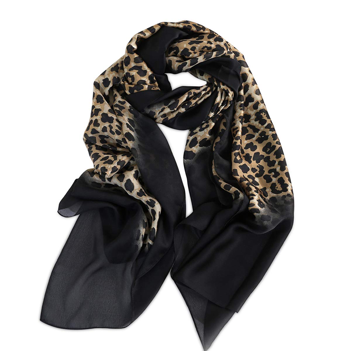 Lumisyne Women's Black Silk Scarves Animal Print Scarf Leopard Peacock Horse Print Long Shawl Warm Wrap Sunscreen Shawl All Season