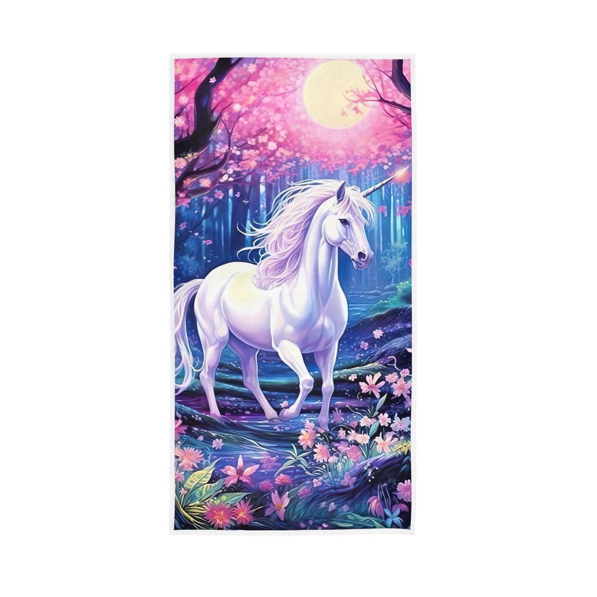 HUYGD Spring Flower Unicorn Hand Towel, Absorbent Towels for Hand, Face, Hair, Yoga, Kitchen, Bath 15 x 30 Inches