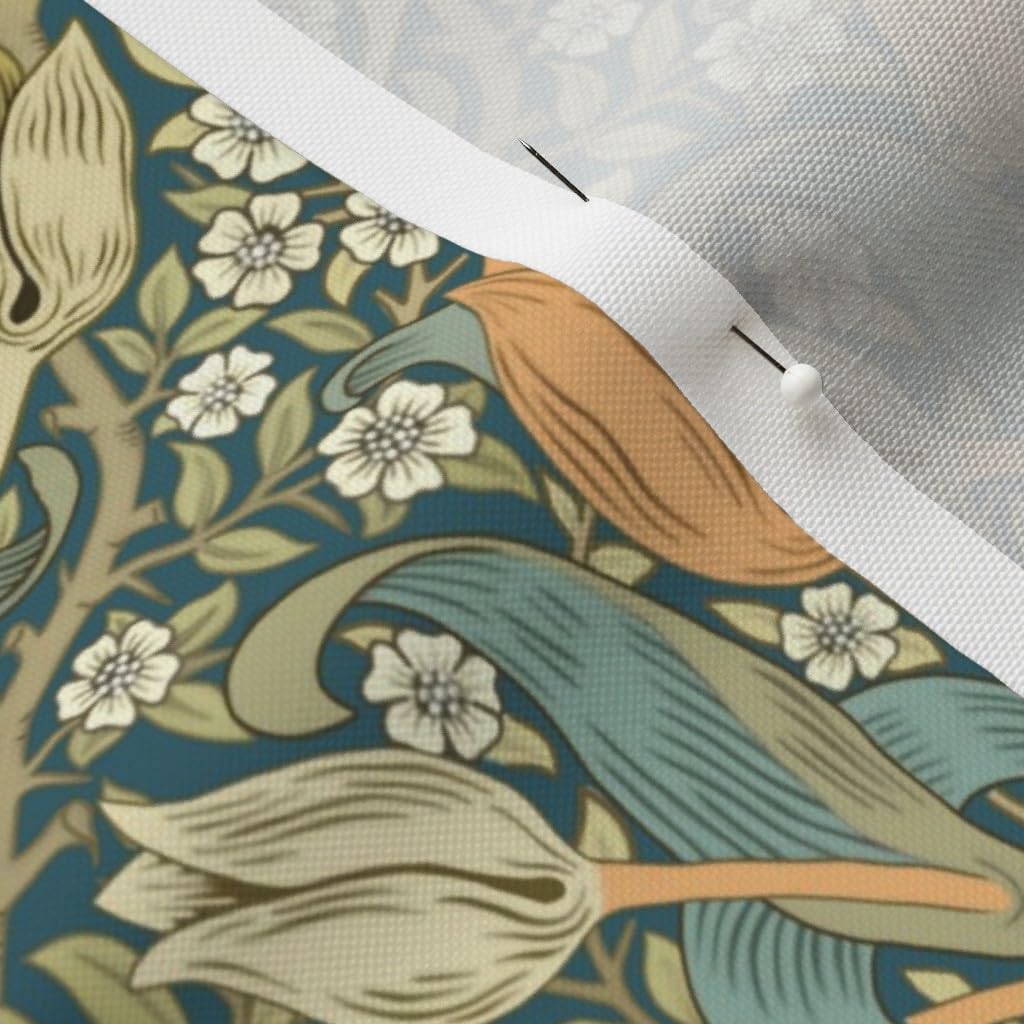 Spoonflower Fabric - William Morris Traditional Floral Green Botanical Garden Bloom Meadow Printed on Recycled Canvas Fabric by The Yard - Durable Upholstery Home Decor Accessories