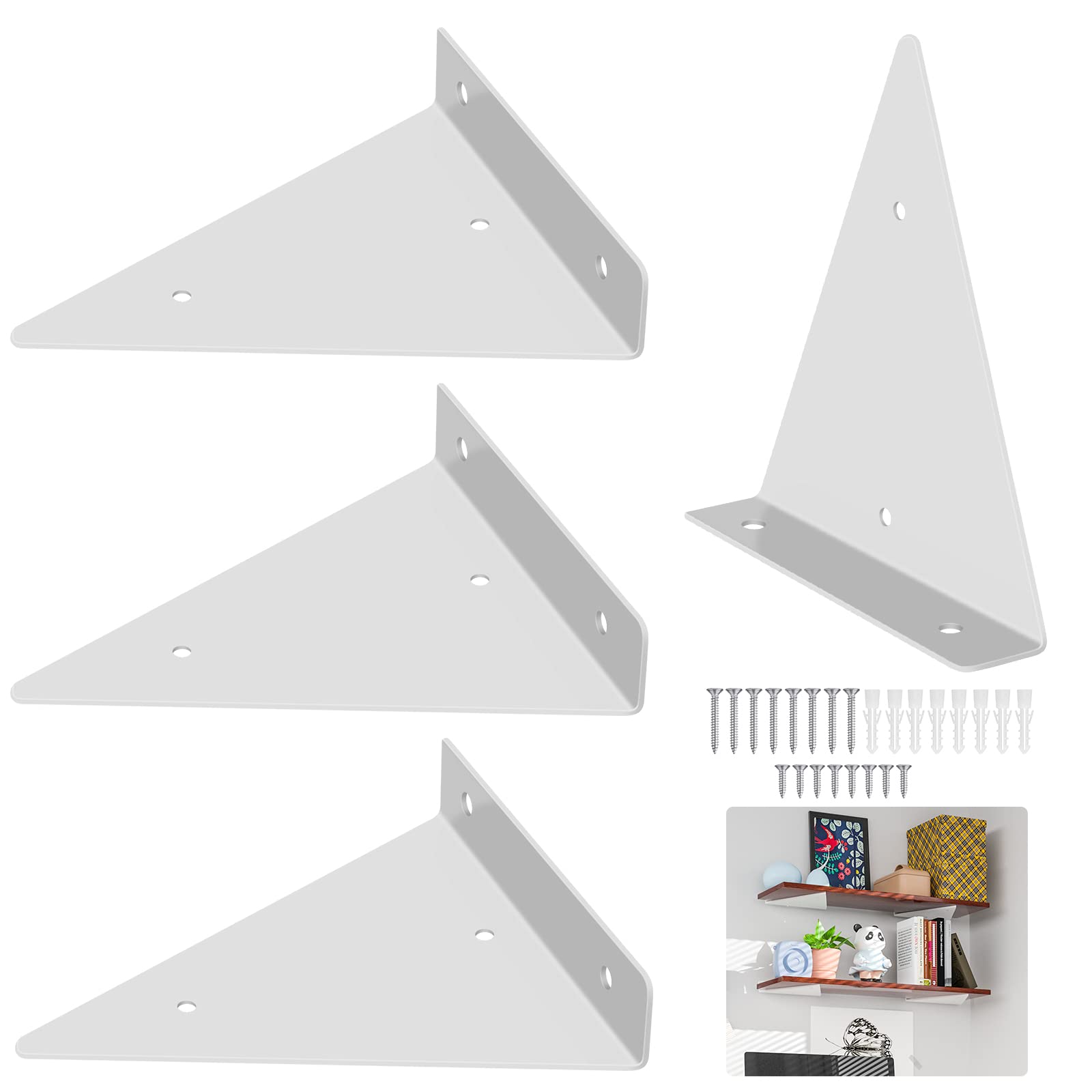 4 Piezas Soportes de Estante Flotante, Escuadras para Estanterias de Pared Triangulares Invisibles, Soporte Estanteria Pared para Decoración Estar, Dormitorio(130 * 140)-Blanco