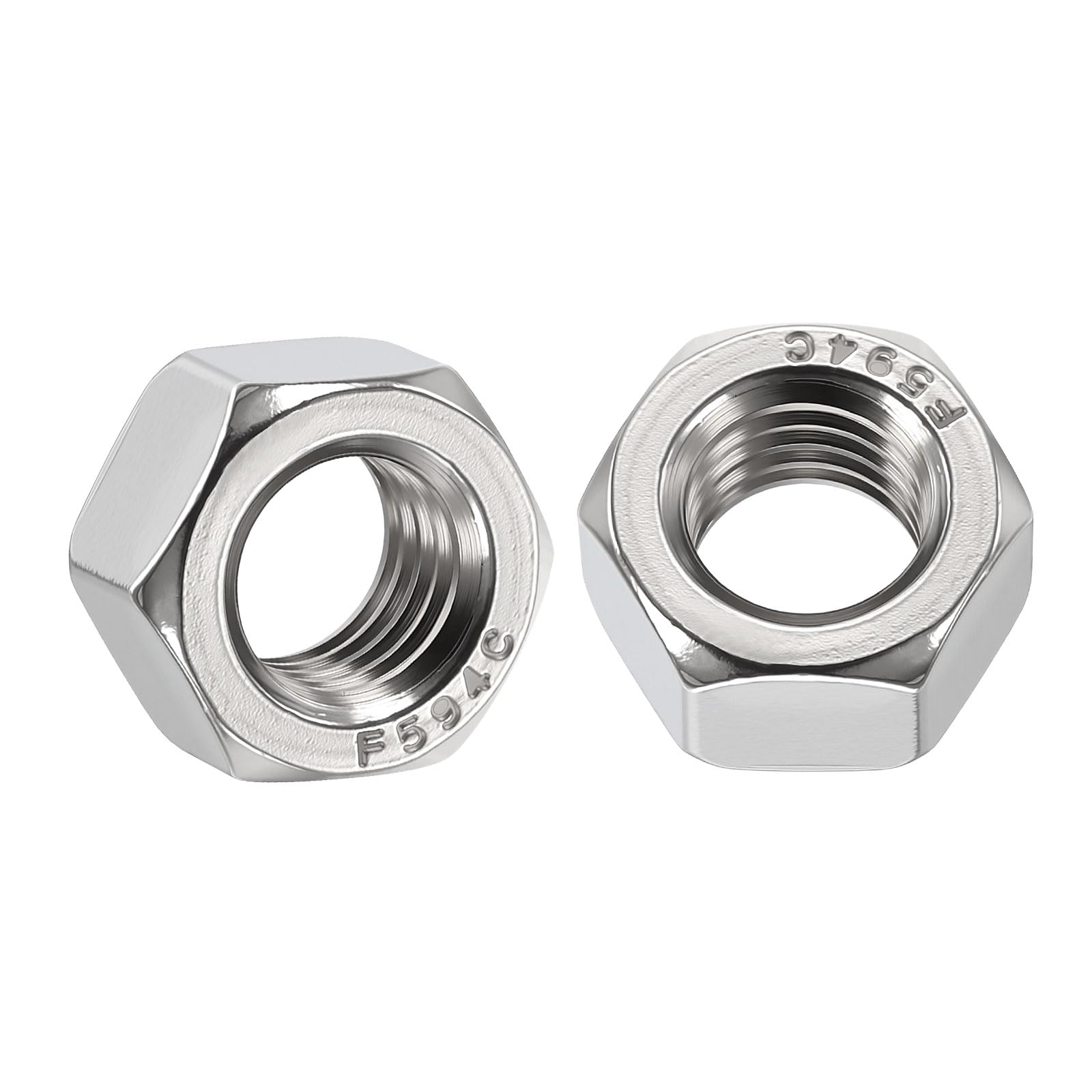 Kozelo 4pcs Hex Nuts - [1/2"-13] 304 Stainless Steel 18-8 (A2-70) Hardware Nuts for Mechanical Repair & Assembly, Standard Inch Coarse Thread Nut, Bright Finish, Silver