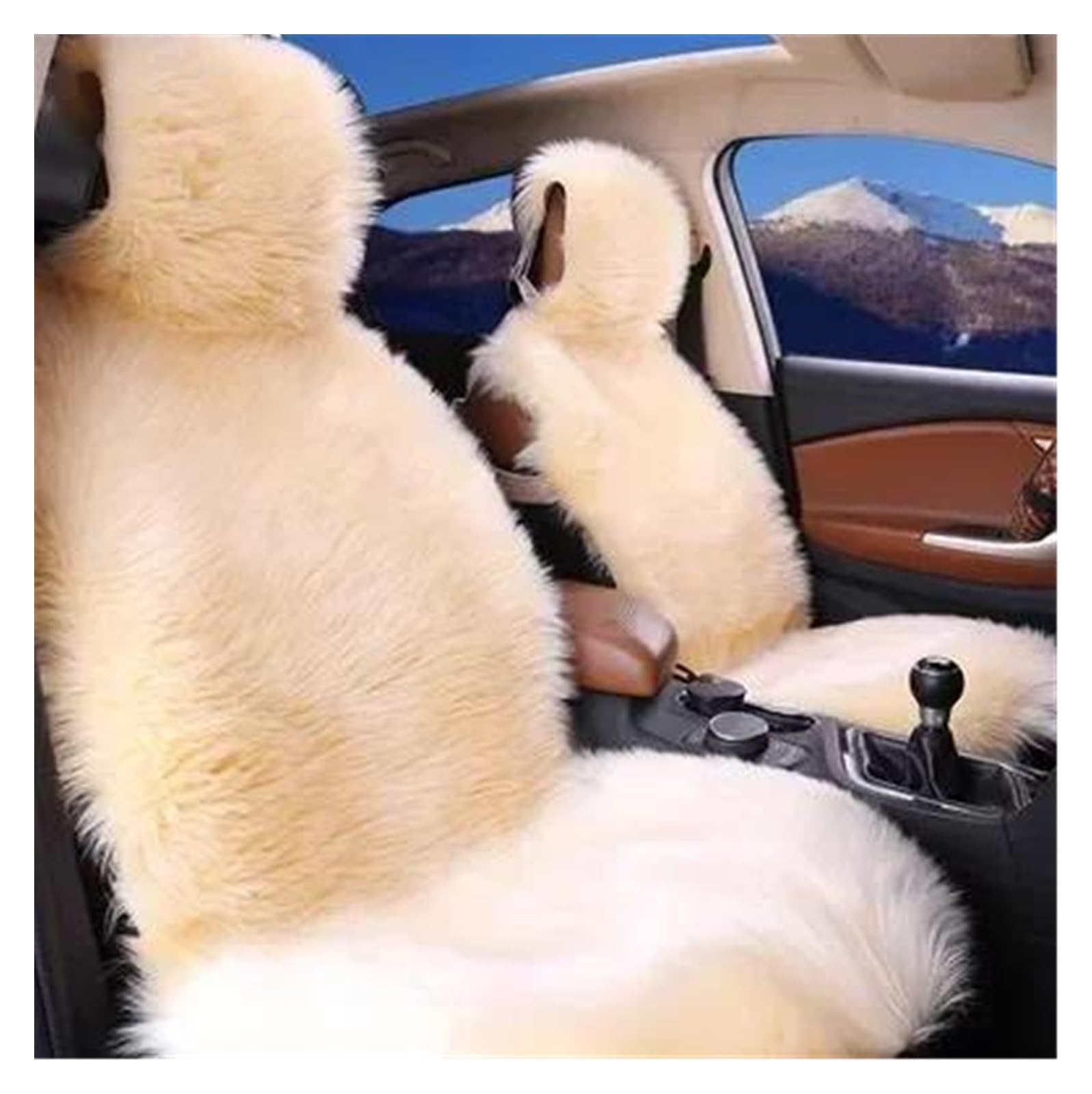 DZSYBUIGB Car Seat Covers - Warm Plush Universal Long Wool Fur Front Seat Protect Cushion Mat - Auto Accessories - Beige