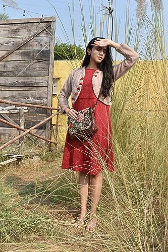 Image of Rudhira Women's Cross-body Bag Sling Bags Ladies Purse Handbag Sling Strap Vegan Leather Indian Fabric Slings Multicolor (Floral)