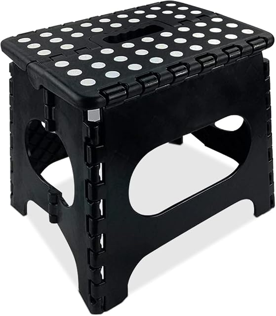 JAMES 11 Inch Strong Folding & Durable Plastic Step Stool With Non Slip Footpad Design & Carry Handle For Kids, Adults | Step Stool | Foldable Stool | Collapsible Step Stool | Fold Up Stool (Black)
