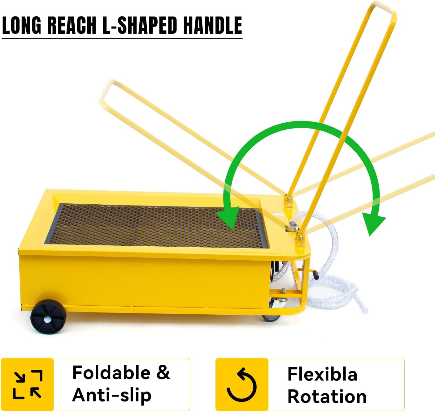 Oil Drain Pan 25 Gal Oil Drain Tank with Electric Pump, Large Capacity Truck Oil Change Pan, Portable Low Profile Oil Drain Pan with Hose, Swivel Casters Wheels for Car SUV Trucks