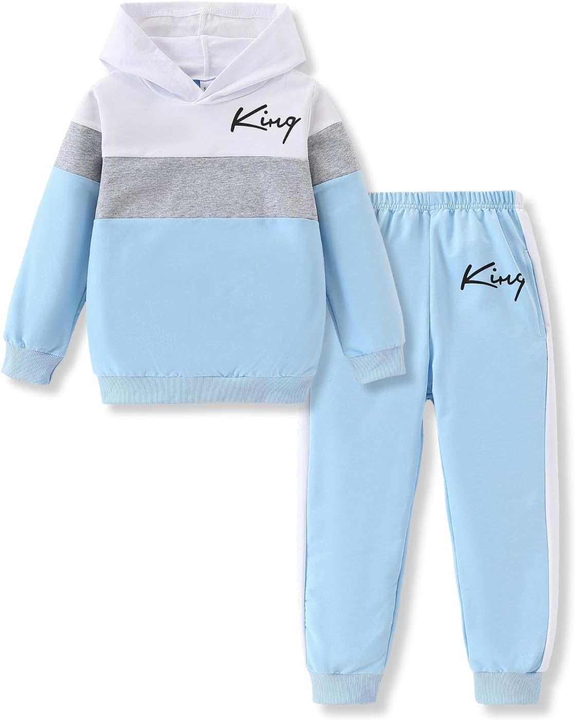 Kids Boys Clothes Color Blocking Hoodie Sweatshirts and Pant 2Pcs Fall Outfits Set Size 5-10