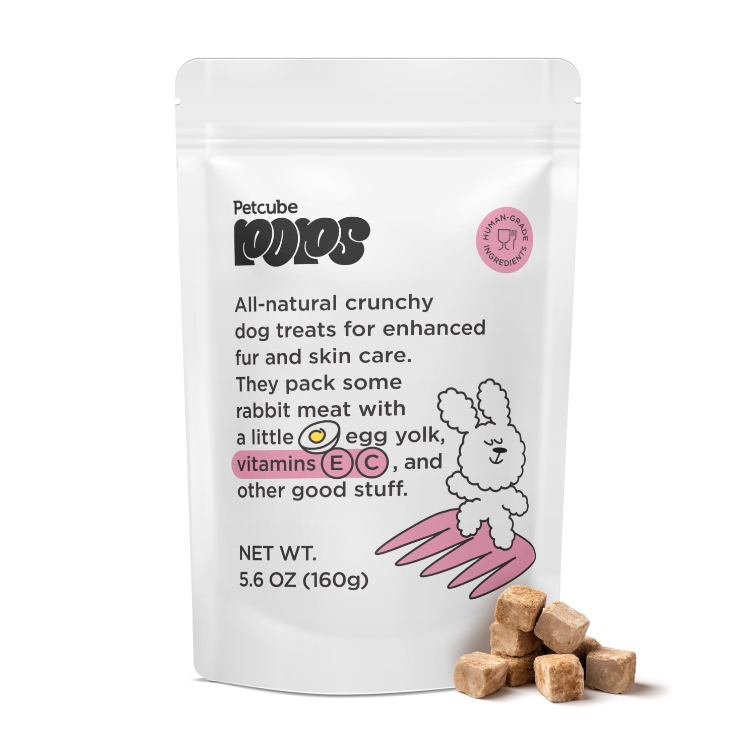 PetcubePOPs | Natural Crunchy Dog Treats for Healthy Enhanced Fur and Skin Care with Rabbit Meat for Training Dogs and Puppies