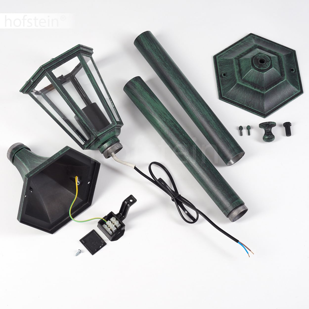 HOFSTEIN Lampa zewnętrzna Loria, oświetlenie ścieżki z metalu/szkła w kolorze zielono-czarnym/przezroczystym, lampa zewnętrzna o wyglądzie antycznym, 99 cm, lampa ogrodowa, oświetlenie ogrodowe IP44,