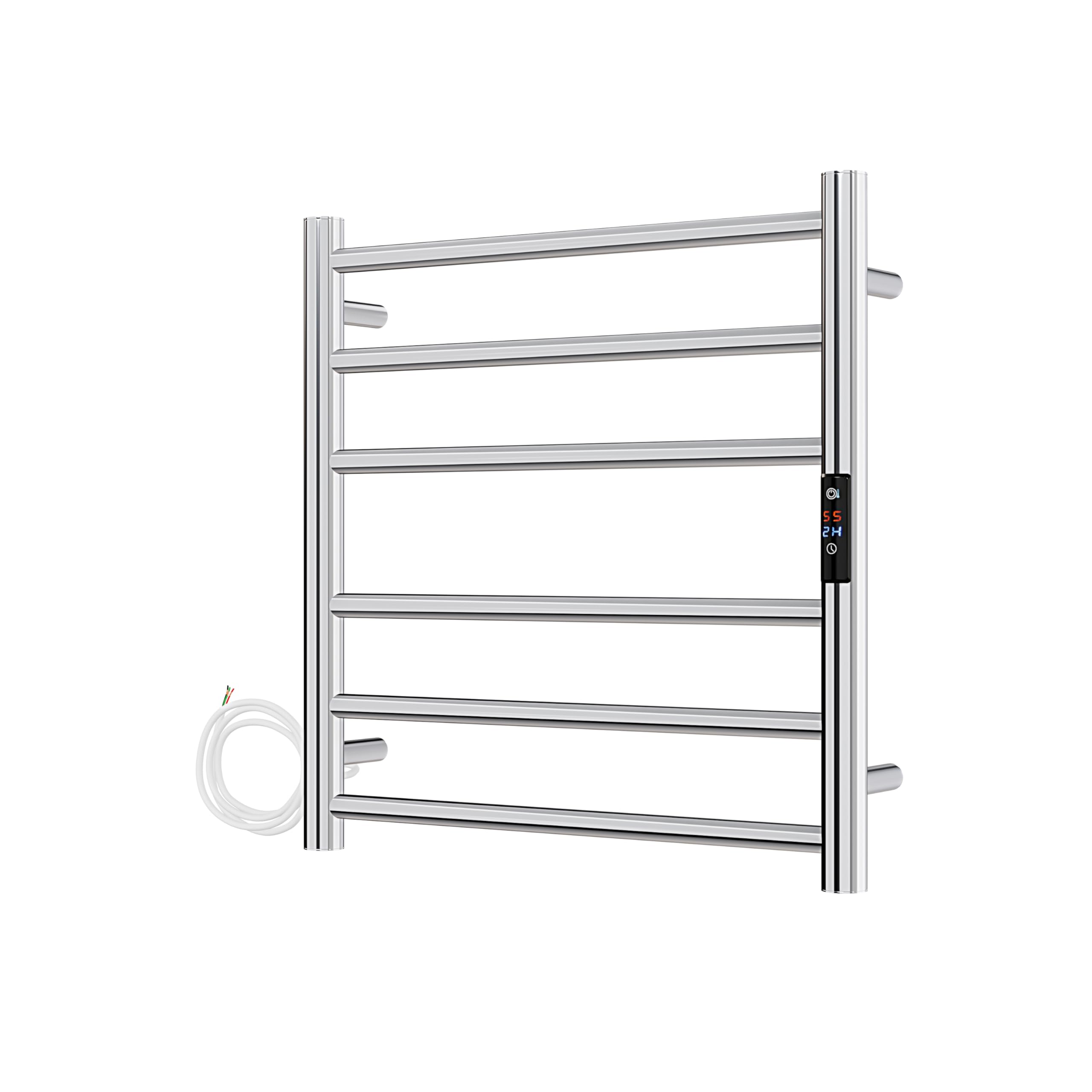 AQUAWORLD Stainless Steel 304 Electric Towel Warmer Heated Towel Rail with Built-in Timer for Bathroom Wall Mounted Bath Towel Heater Hardwired Electric Heated Towel Rack Polished Chrome 620mm x 600mm