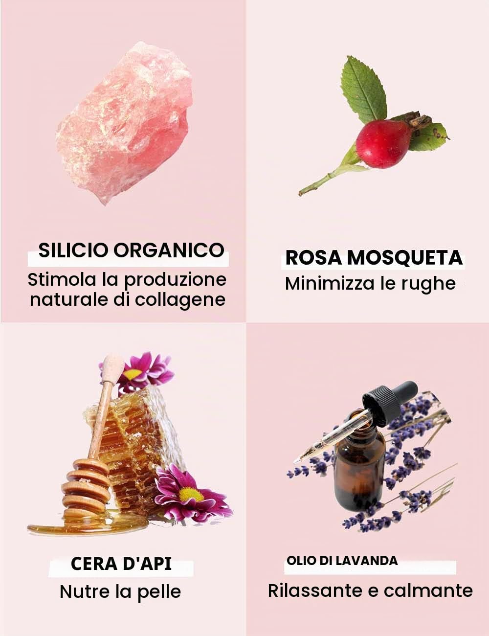 Rosa Mosqueta. Crema Anti-Età. Idratazione E Luminosità Per La Pelle. Composta Da una Base di Silicio E Olio Di Rosa Mosqueta Del Cile Per La Cura Del Viso. Contenitore Da 50 Ml Con Dosatore.