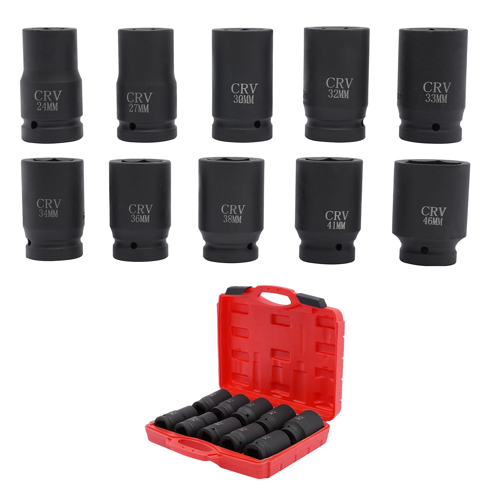 Juego de llaves de impacto de 1 pulgada, 10 piezas, 24 mm – 46 mm, juego de llaves de tubo, juego de llaves de vaso, juego de llaves de vaso con maletín, llaves de vaso, para automóviles