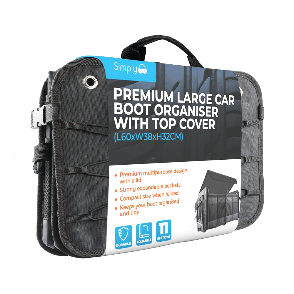 Simply BOWC01 Premium Foldable Large Car Boot Organiser with Top Cover - Superior Durability & Multipurpose Design