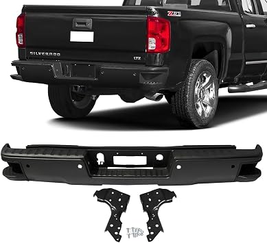 Rear Step Bumper Fit for 2014-2018 Chevy Silverado Sierra 1500,Black Back Bumper Assembly with Parking Sensor Holes