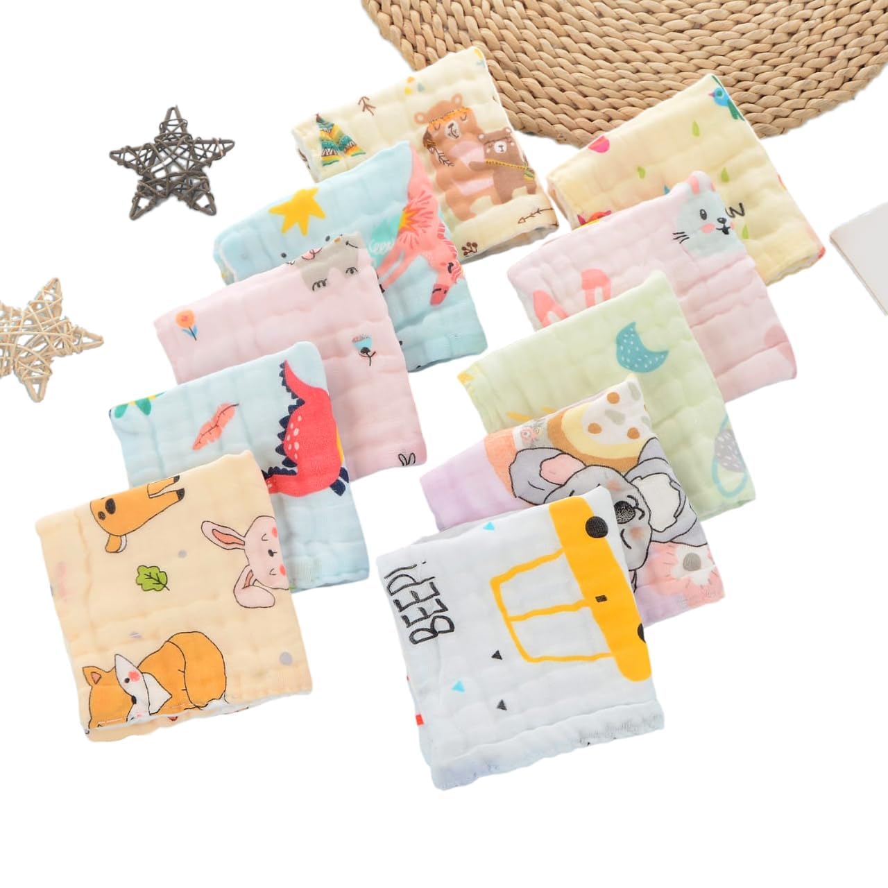 CUTEABLY Muslin Cotton Face Towels for Newborn Baby Extra Soft Hankies Reusable Napkins for Infants Toddlers (Pack of 5)-picture-44