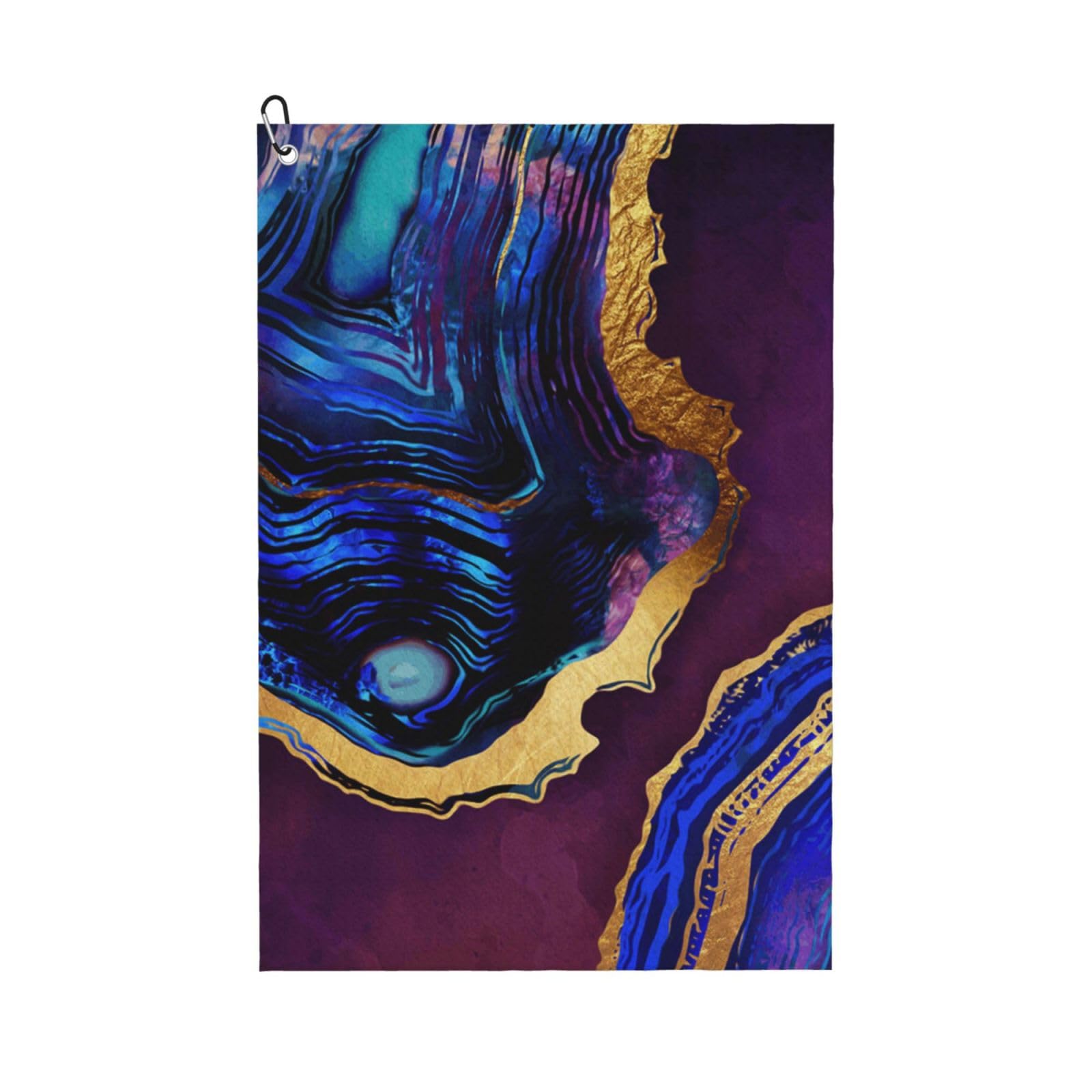 Hnnkloy Agate Abstract Purple, Blue, Gold, 16x24 in Portable Waffle Golf Towels with Carabiner Clip for Golf Bag