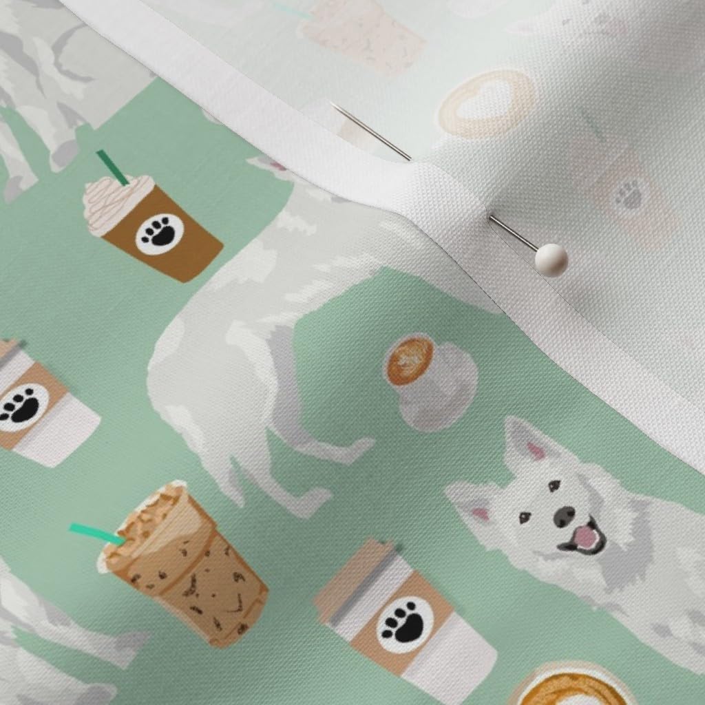 Spoonflower Fabric - White Shepherd German Shepherds Coffees Mint Dogs Coffee Green Pet Printed on Petal Signature Cotton Fabric by The Yard - Sewing Quilting Apparel Crafts Decor