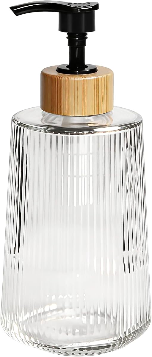 Glass Soap Dispenser, Thickened Glass Hand Soap Dispenser for Bathroom, Kitchen Dish Washing Liquid Bottles, Shampoo and Conditioner Bottles, Modern Farmhouse Style (Clear, Set of 1, 12oz)