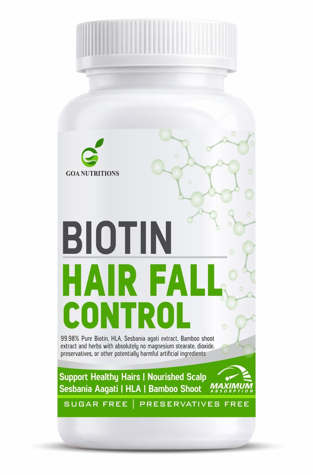 Plant Based Biotin For Hair Growth With HLA, Vitamin B12, C Keratin, Sesbania, Green Tea, Bamboo Shoot Supplements Restricts Dandruff & Hair Fall For Women Men- 60 Gluten Free Tablets