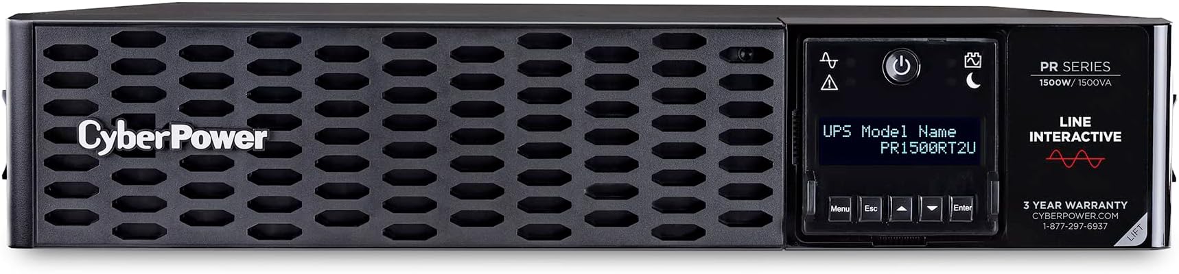 CyberPower PR1500RT2U Smart App Sinewave UPS System, 1500VA/1500W, 8 Outlets, 2U Rack/Tower, AVR