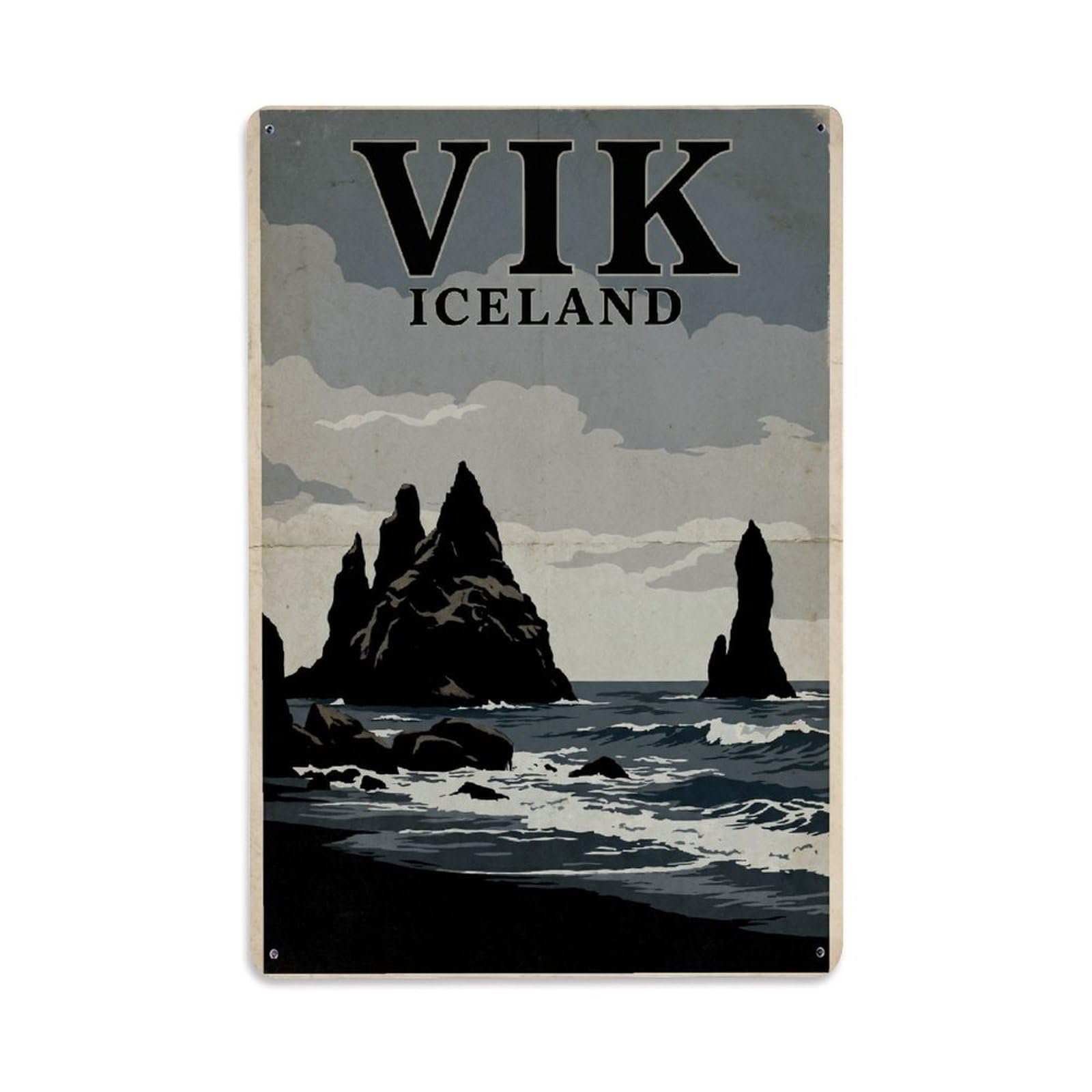 Iceland Vik Vintage Travel Metal Tin Sign Plaque Wall Decor for Cafe, Club Bar, Office, Garden Metal Poster 8x12Inch