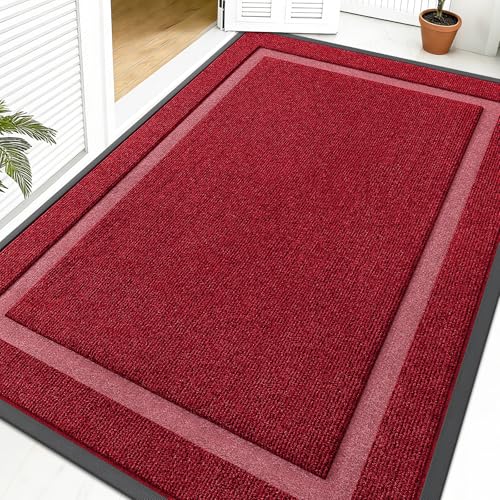 Image of OLANLY Front Door Mat Indoor Outdoor Entrance, Waterproof All-Season, All-Weather Doormat, Sturdy Natural Rubber, Fade Resistant, Low Profile, Easy Clean Patio Porch Entryway Mat, 59x40, Wine Red