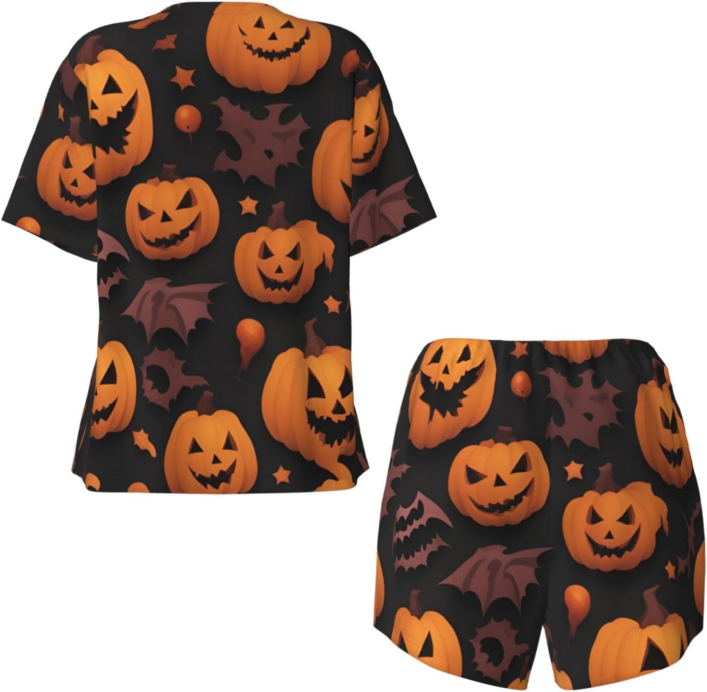 Cute Halloween Pattern Print Women'S Short Sleeve Pajama Set,Stylish And Comfortable,For Lounging And Relaxing