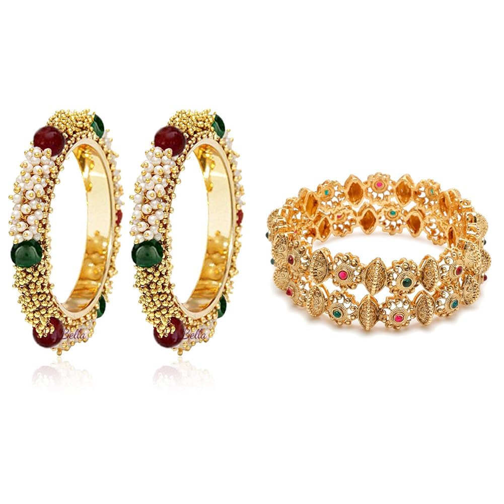 YouBella Gold Plated Bangles Jewellery For Girls/Women (2.4) Jewellery for Women Gold Plated Bracelet Bangles for Women (2.4)