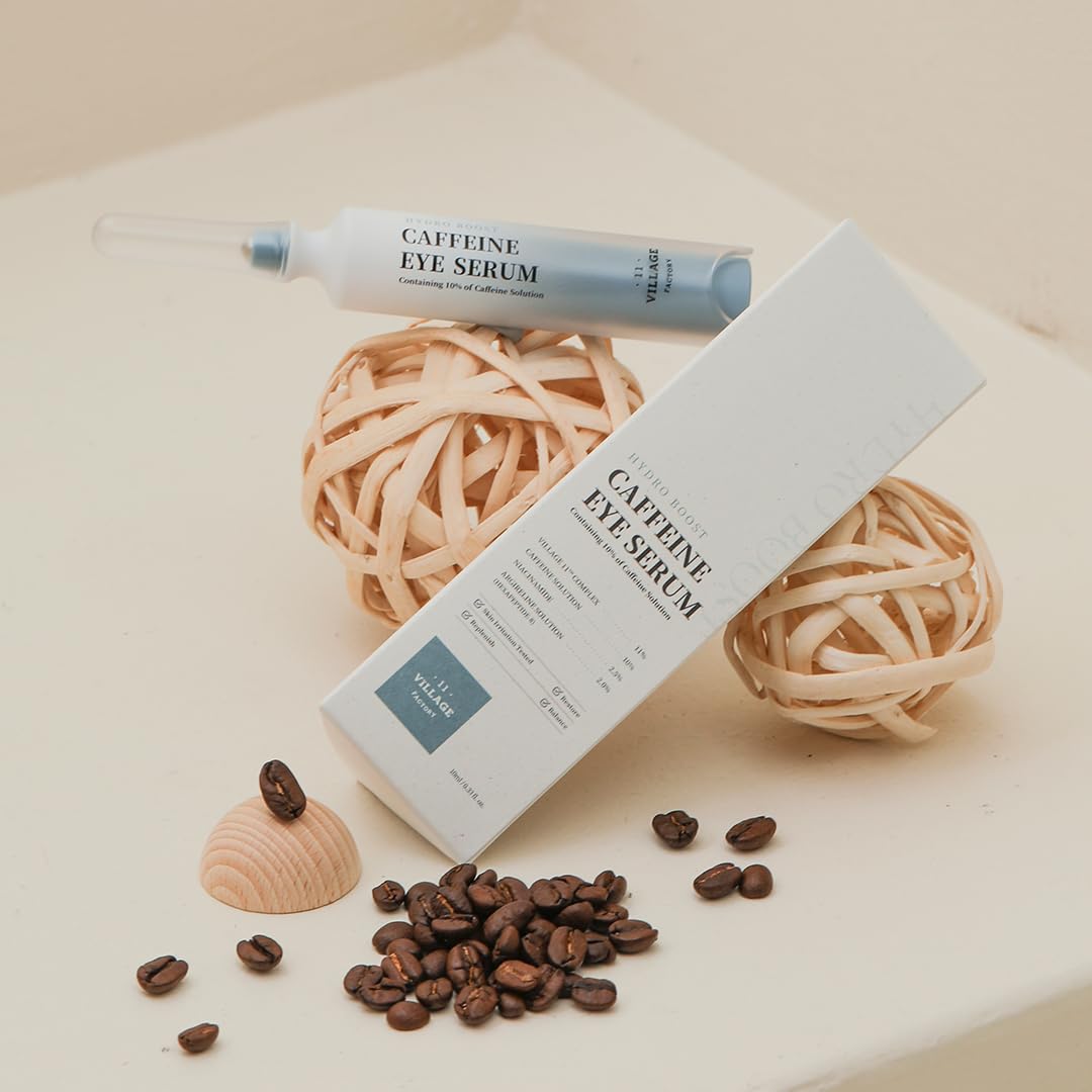 VILLAGE 11 FACTORY Siero occhi alla caffeina (10 ml) soluzione di caffeina 10%, esapeptide-8, niacinamide, trattamento elasticizzante, antirughe, occhiaie Hydro Boost Caffeine Eye Serum