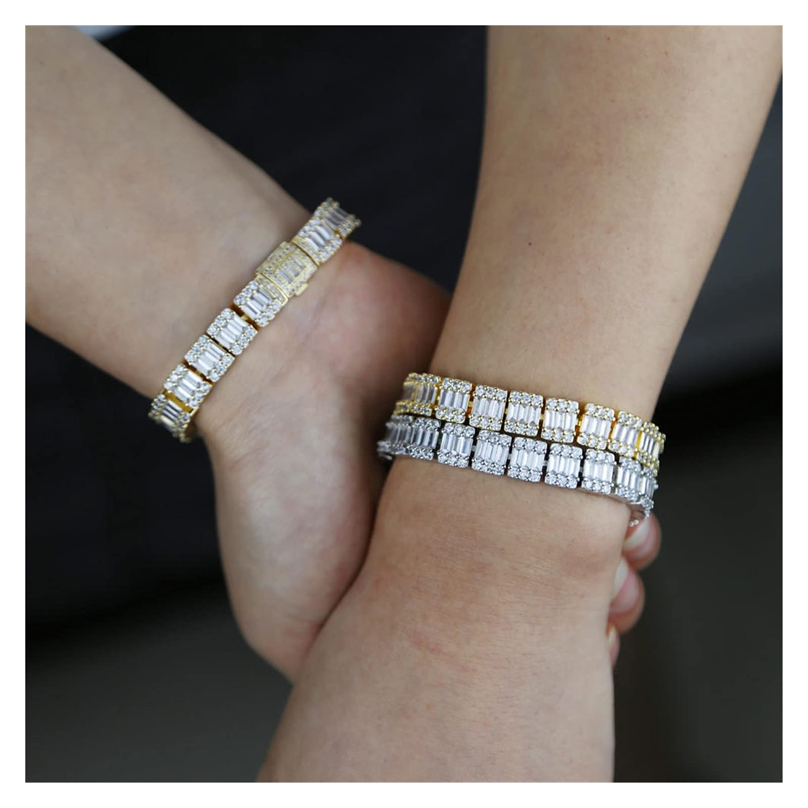 WZGWDC Armbänder für Damen, Damenschmuck, 16 cm, 18 cm, 20 cm, 3 Größen, Zirkonia-Cluster, Tennis, platiniert, 16 cm